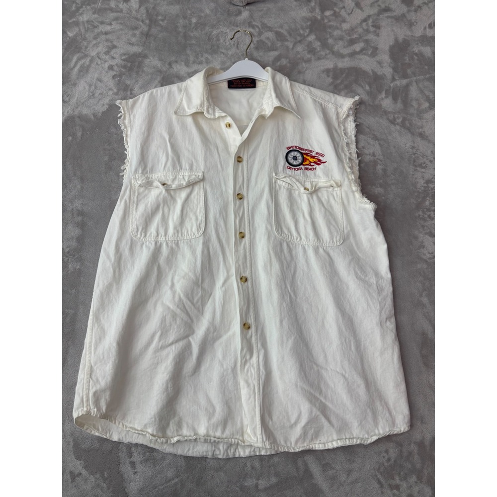 Biker Design Biketoberfest 2000 Daytona Beach Sleeveless Denim Shirt Mens M